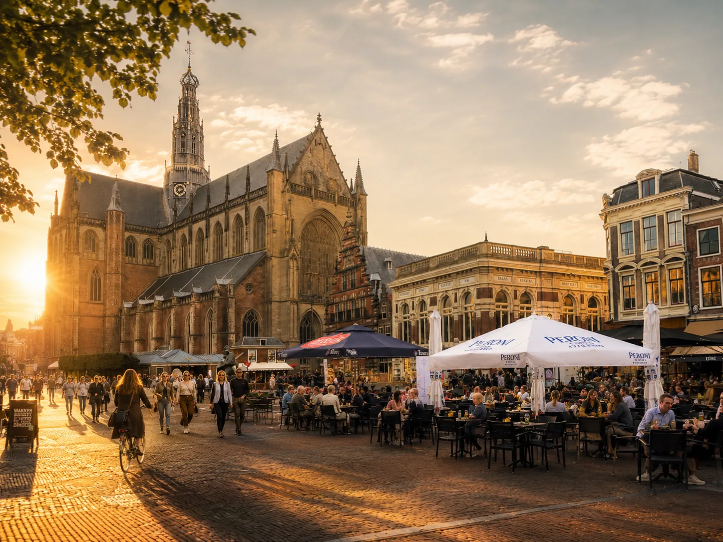Grote Markt in Haarlem at golden hour