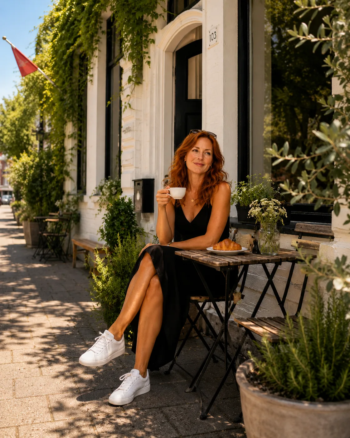 Sophie enjoying coffee in Haarlem